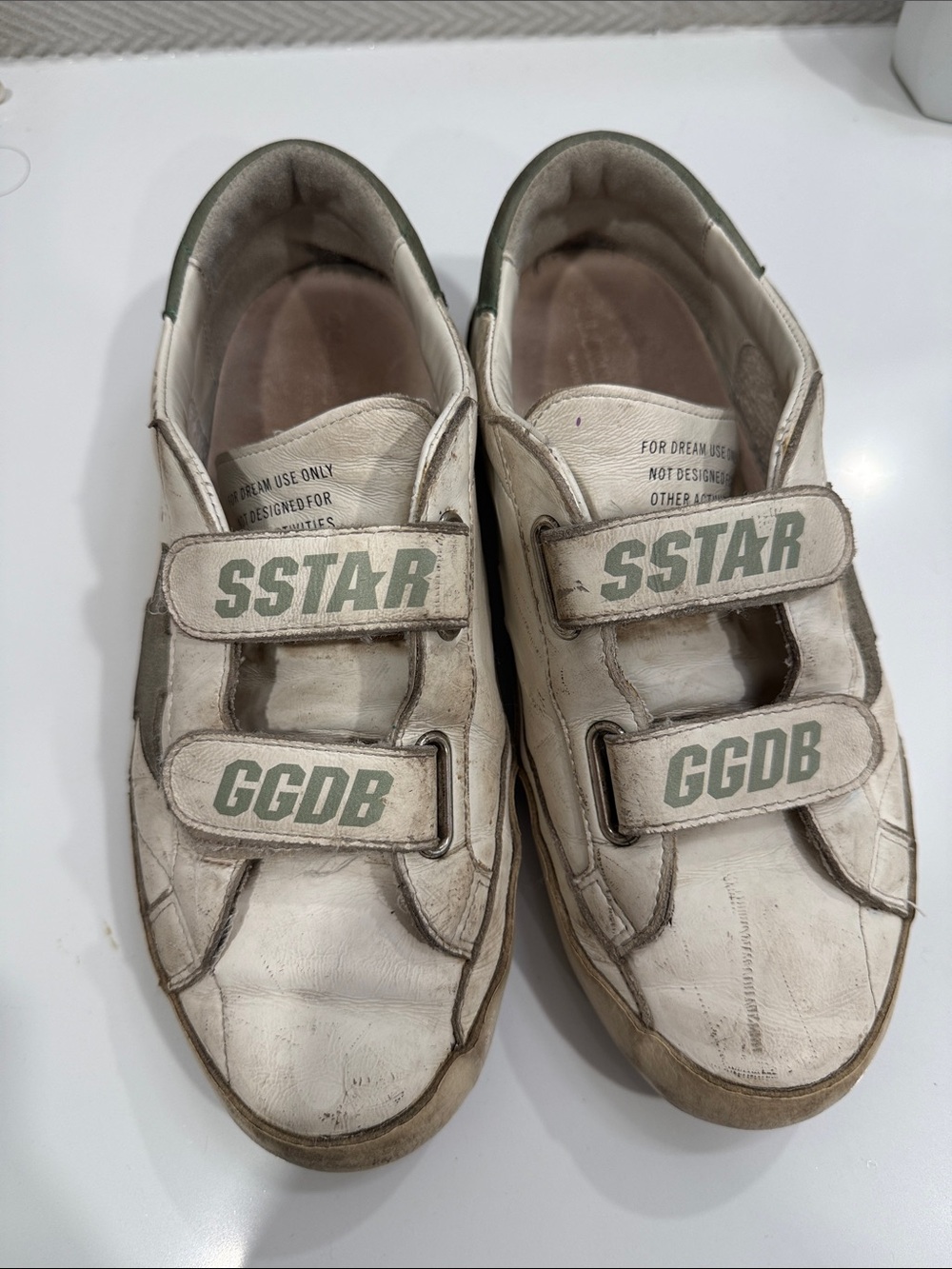 Golden Goose Kids White Sneakers with Green Logo Straps
